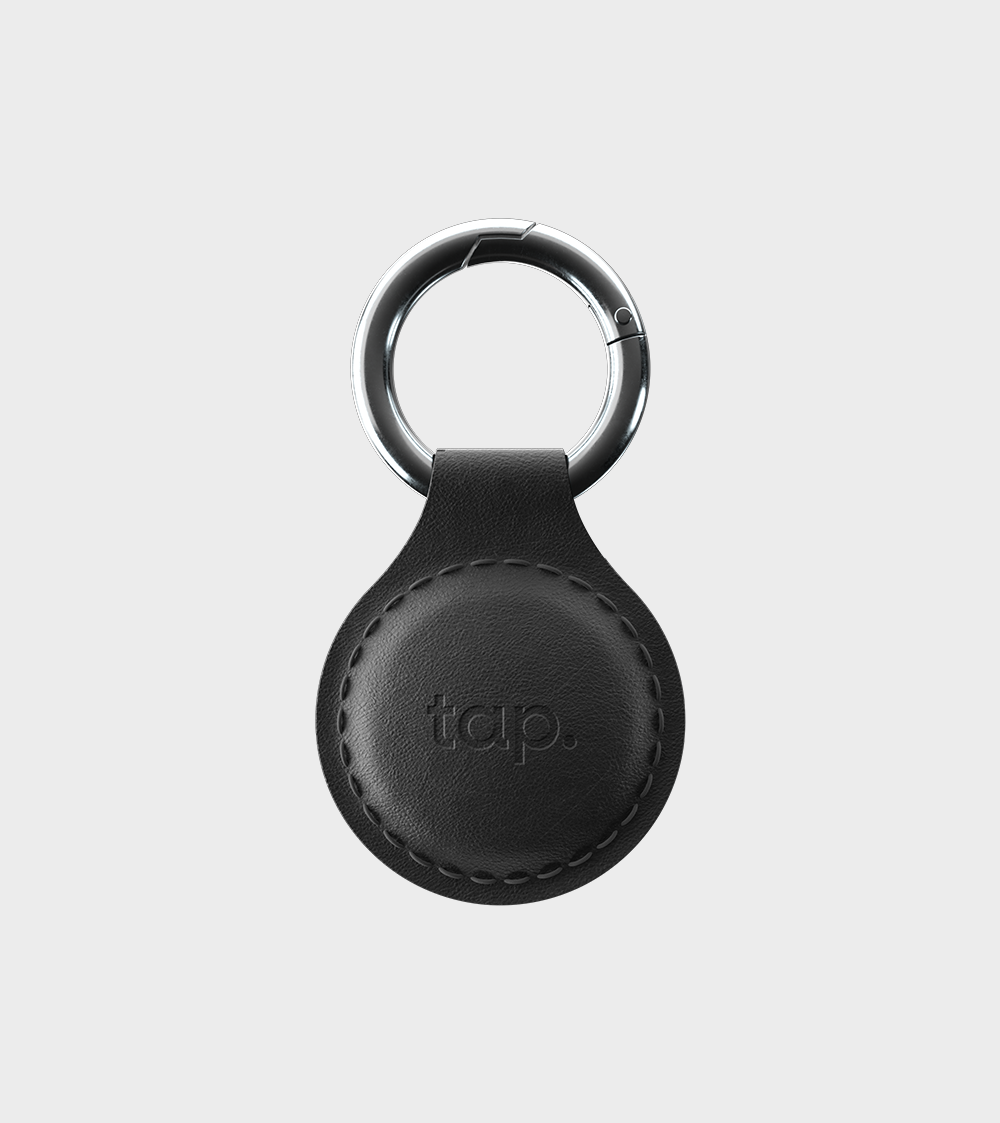 سلسلة المفاتيح الرقمية من Tap - قم بمشاركة كل شئ بمجرد لمسة - جلد طبيعي مصنوع يدويًا - لون أسود